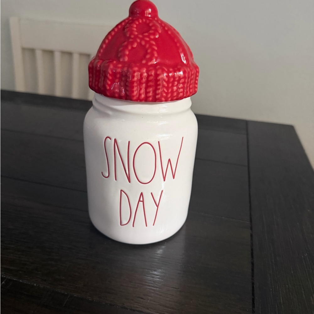 Rae Dunn Red and White Snow Day Jar